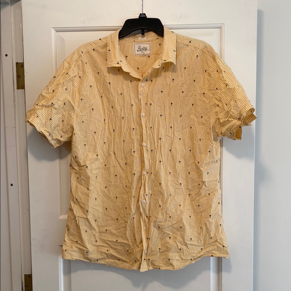 Striped Yellow button down shirt palm trees